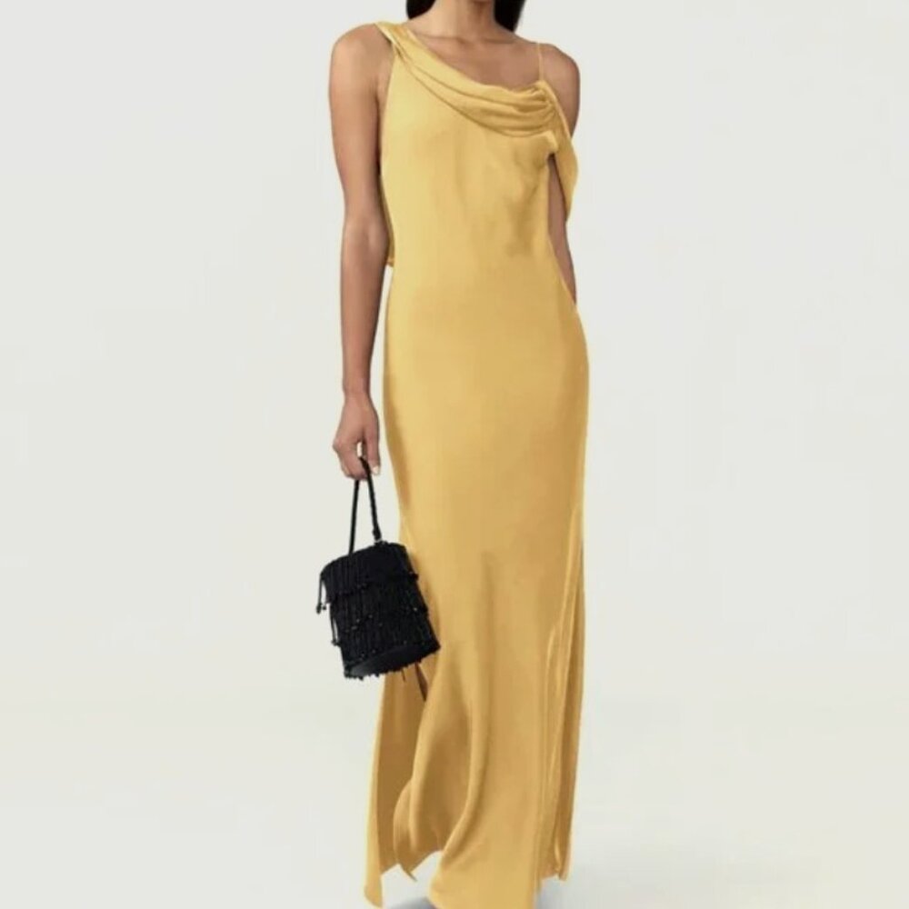 Fame and Partners Women's Satin Off Shoulder Drape Gown - 4